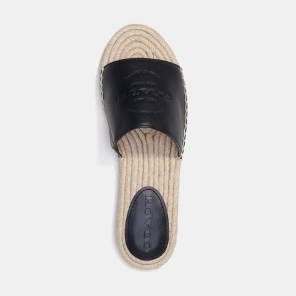 COACH Cailin Black Leather Espadrille Slides - Picture 4 of 4